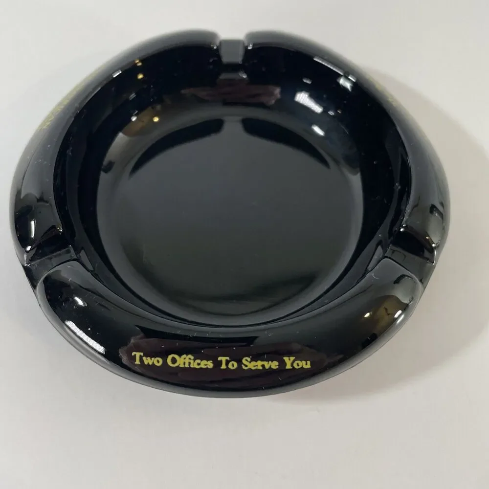 Vtg Pan American National Bank Black Glass Ashtray